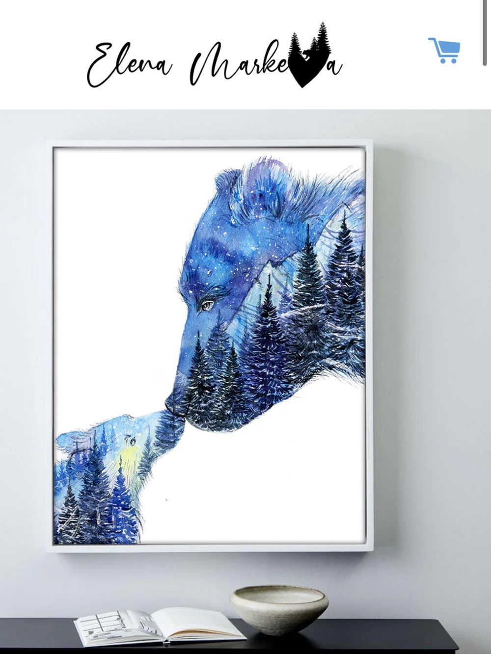Blue Bear Forest Art Print